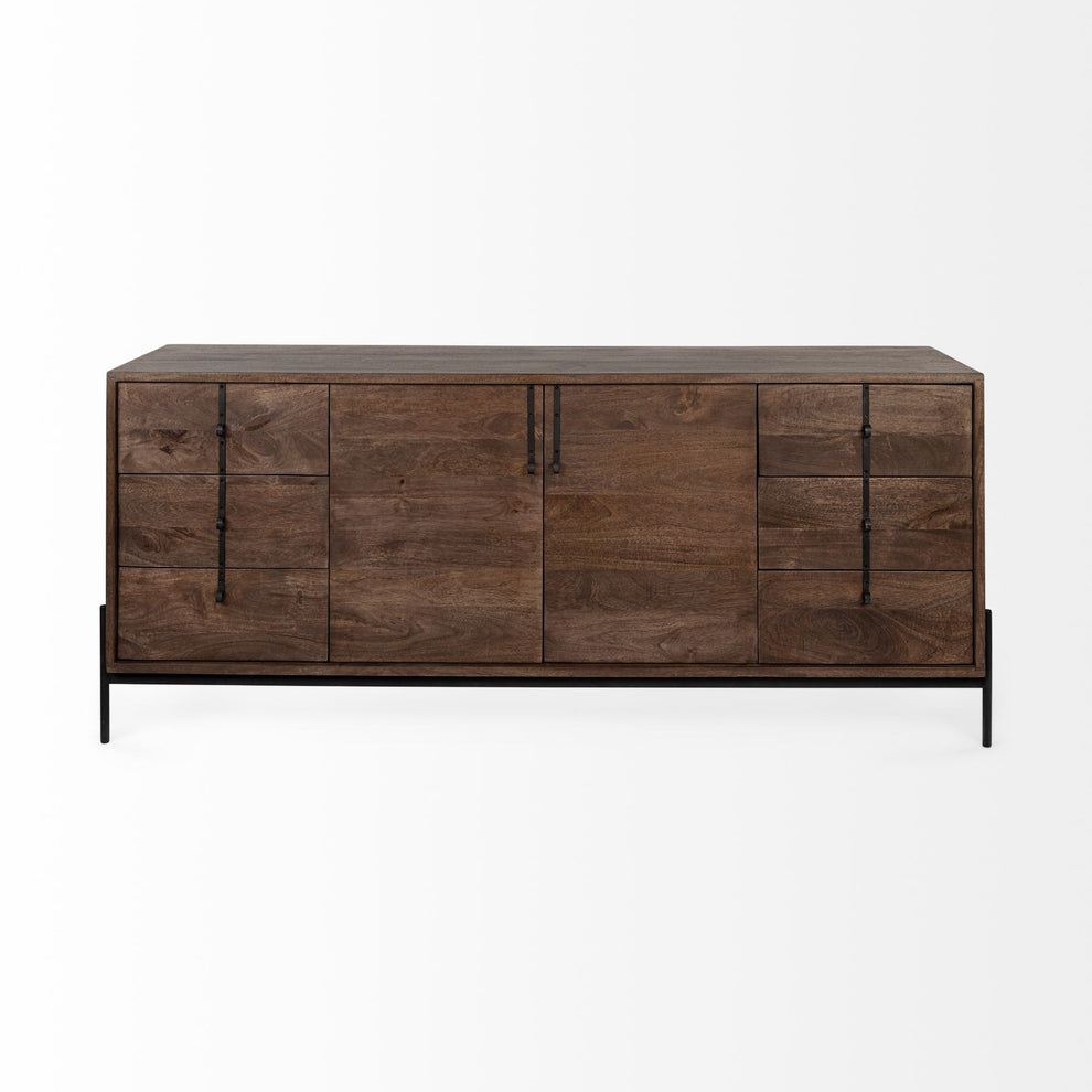 Brown Solid Wood Sideboard With 6 Drawers And 2 Cabinet Doors By Homeroots | Cabinets | Modishstore - 3