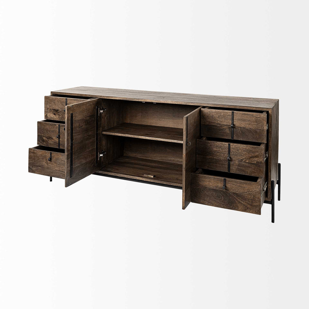 Brown Solid Wood Sideboard With 6 Drawers And 2 Cabinet Doors By Homeroots | Cabinets | Modishstore - 6
