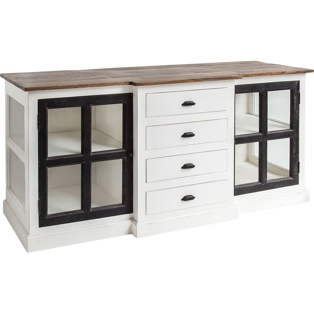 White And Black Solid Mango Wood Frame Sideboard With 4 Drawers And 4 Shelves By Homeroots | Cabinets | Modishstore - 3