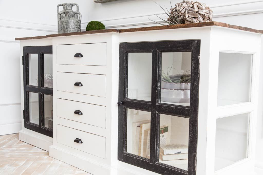 White And Black Solid Mango Wood Frame Sideboard With 4 Drawers And 4 Shelves By Homeroots | Cabinets | Modishstore - 6