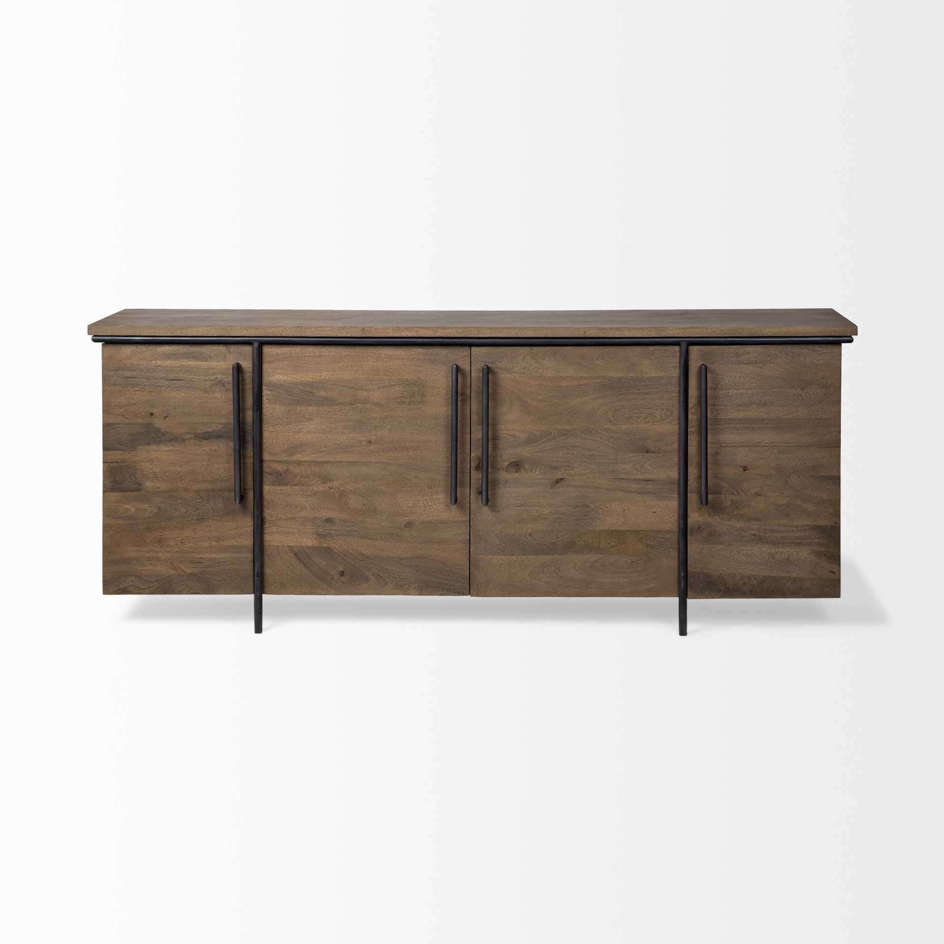 Brown Solid Mango Wood Finish Sideboard With 4 Door Cabinets By Homeroots | Cabinets | Modishstore - 2