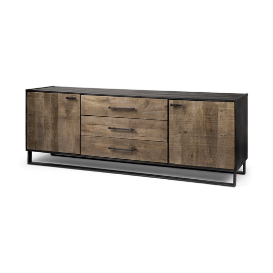 Brown Solid Mango Wood Finish Sideboard With 3 Drawers And 2 Cabinet Doors By Homeroots | Cabinets | Modishstore