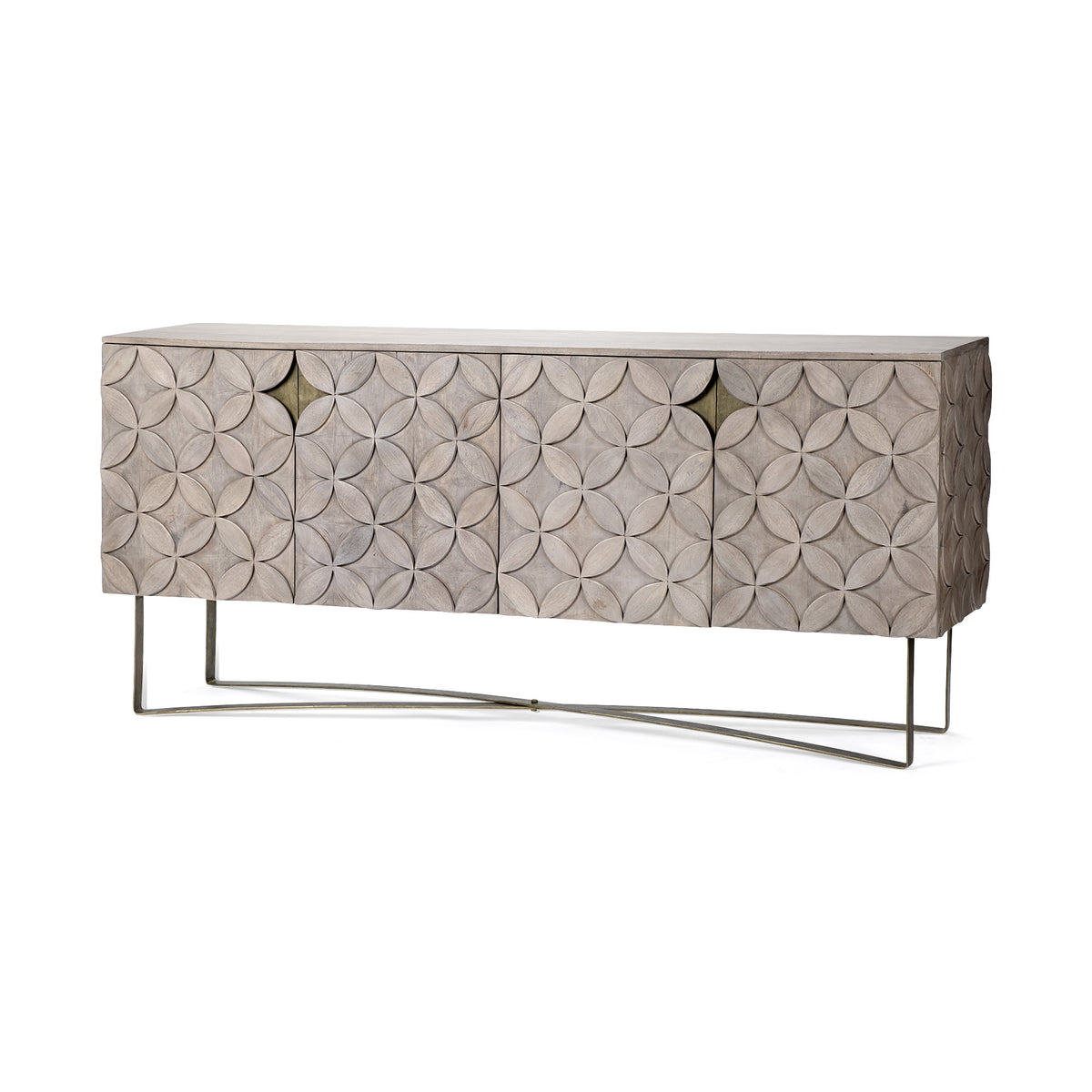 Light Brown Solid Mango Wood Finish Sideboard With 4 Cabinet Doors By Homeroots | Cabinets | Modishstore