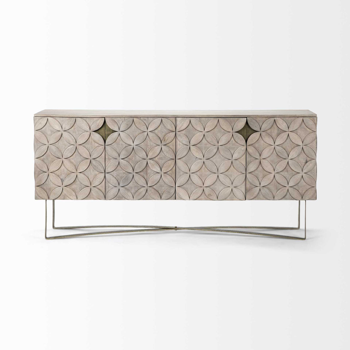 Light Brown Solid Mango Wood Finish Sideboard With 4 Cabinet Doors By Homeroots | Cabinets | Modishstore - 2