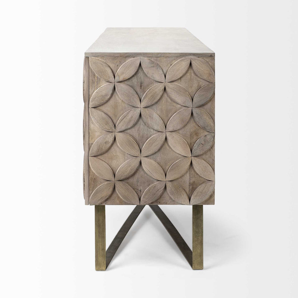 Light Brown Solid Mango Wood Finish Sideboard With 4 Cabinet Doors By Homeroots | Cabinets | Modishstore - 3