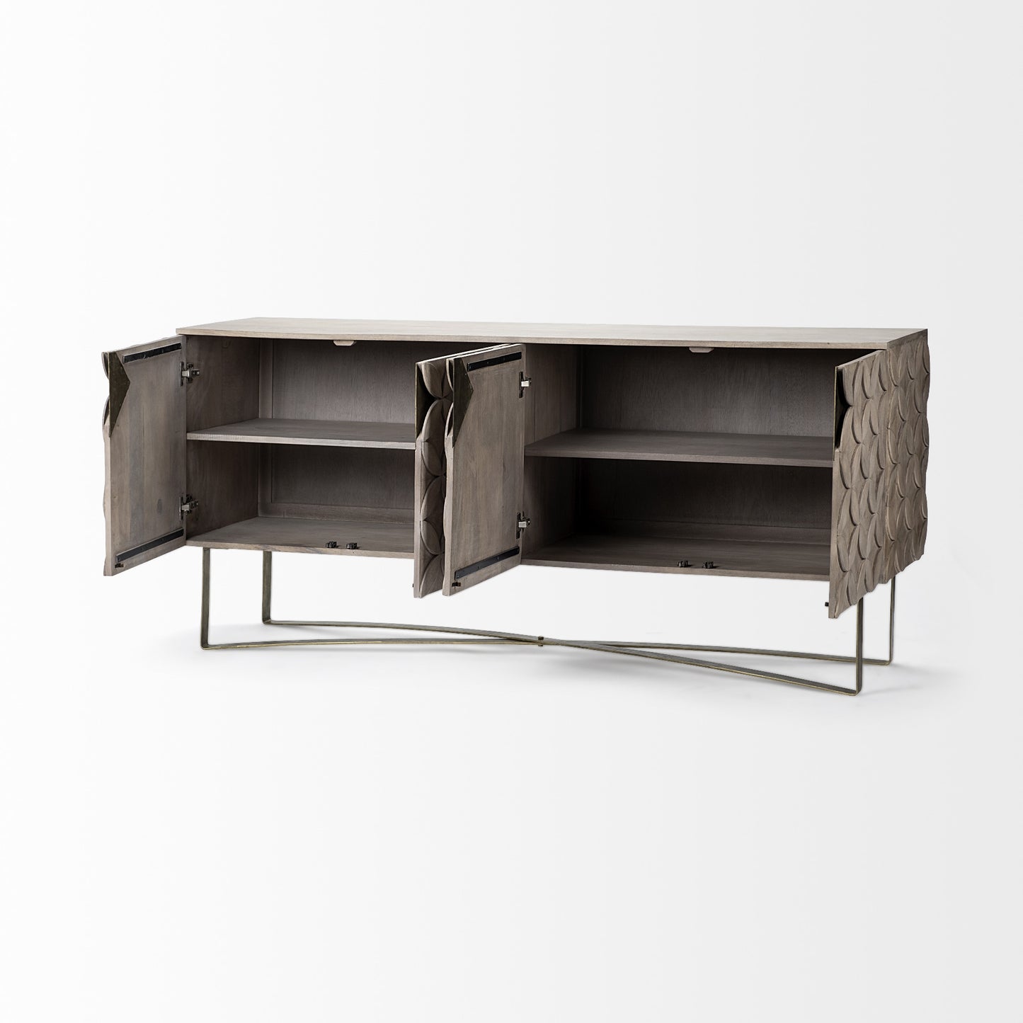 Light Brown Solid Mango Wood Finish Sideboard With 4 Cabinet Doors By Homeroots | Cabinets | Modishstore - 5