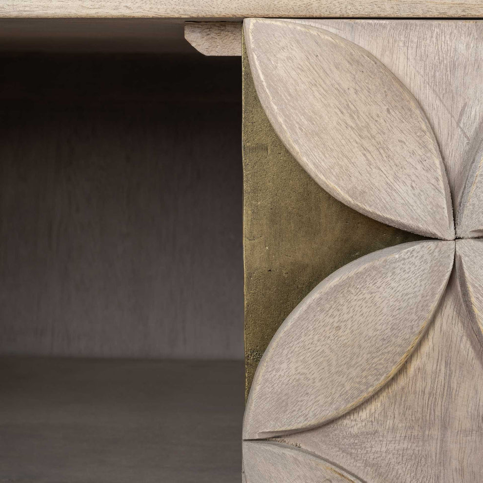 Light Brown Solid Mango Wood Finish Sideboard With 4 Cabinet Doors By Homeroots | Cabinets | Modishstore - 6