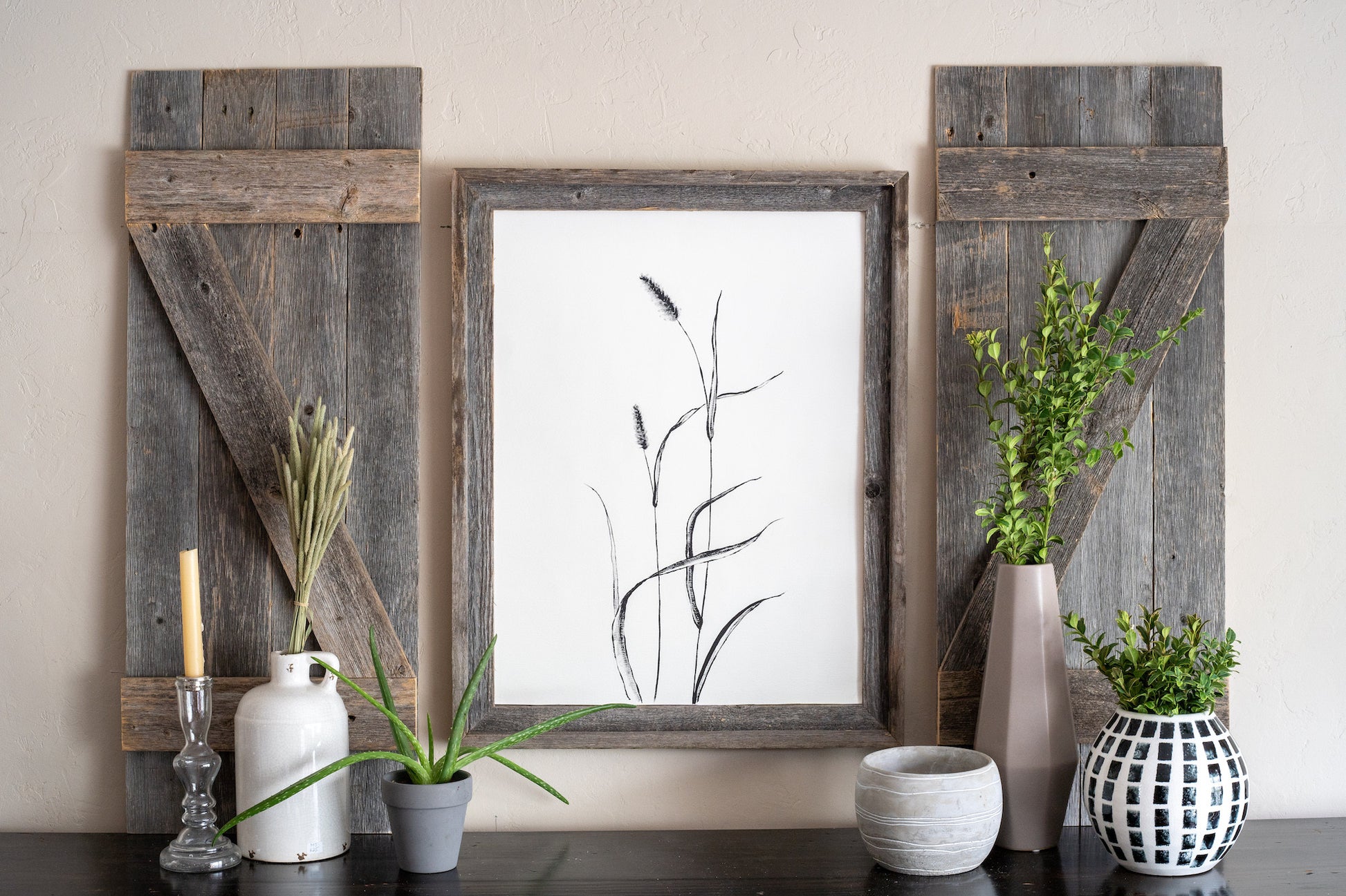 Set of 2 Rustic Natural Weathered Grey Wood Window Shutters with Hanger By Homeroots | Wall Decor | Modishstore