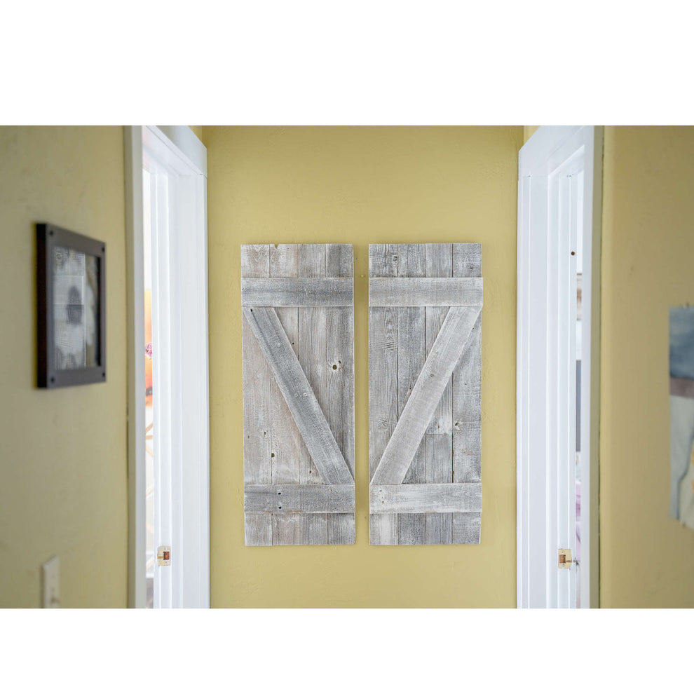 Set of Two Rustic Weathered Grey Wood Decorative Window Shutters By Homeroots | Wall Decor | Modishstore - 3
