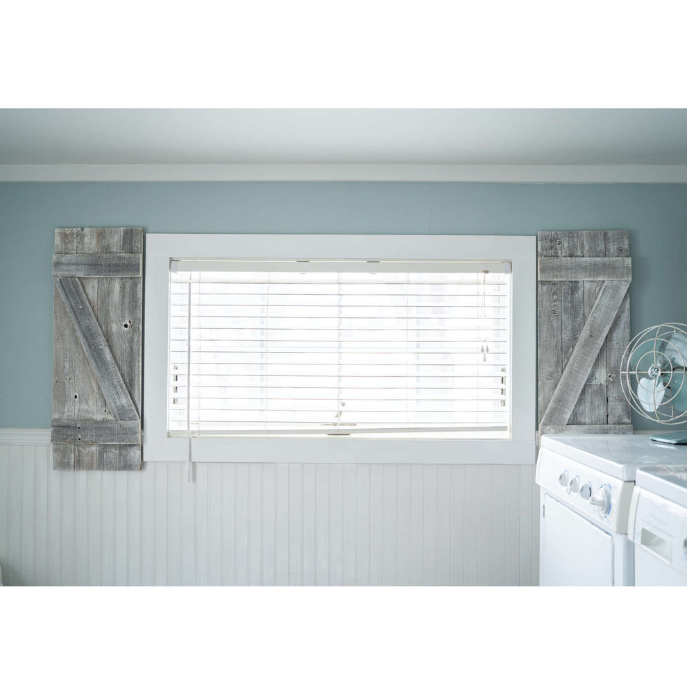Set of Two Rustic Weathered Grey Wood Decorative Window Shutters By Homeroots | Wall Decor | Modishstore - 5