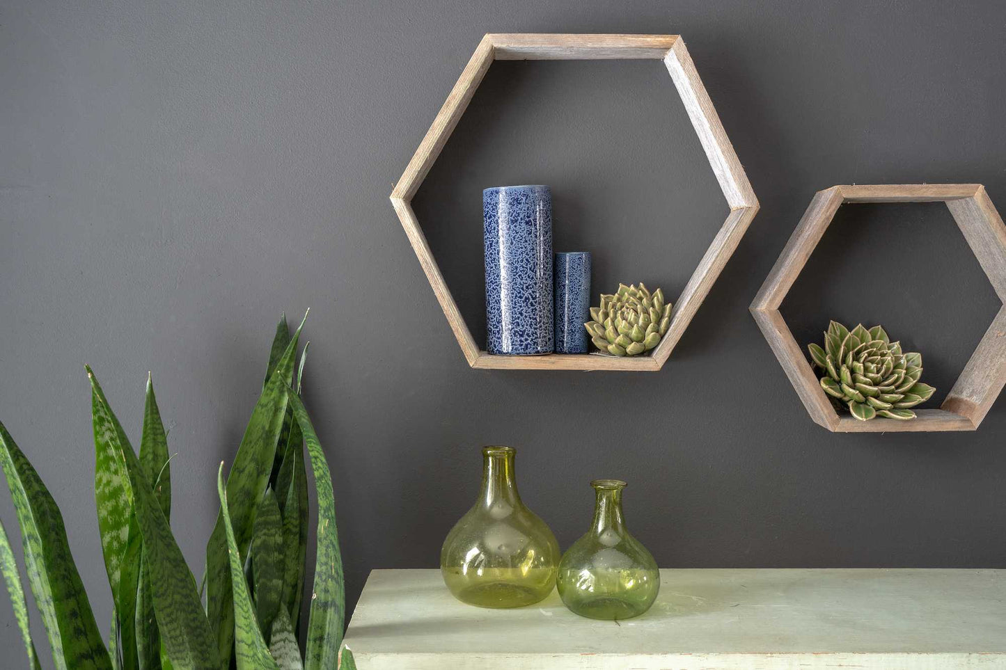 Set of 3 Hexagon Rustic Natural Weathered Grey Wood Open Box Shelve By Homeroots | Wall Decor | Modishstore - 3