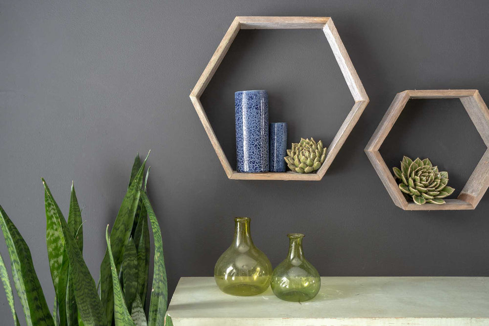 Set of 3 Hexagon Rustic Natural Weathered Grey Wood Open Box Shelve By Homeroots | Wall Decor | Modishstore - 4