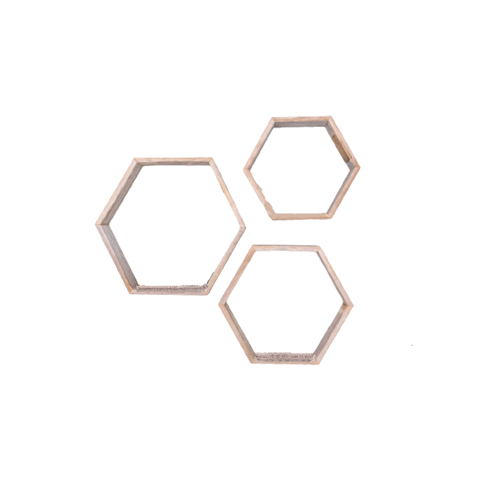 Set of 3 Hexagon Rustic Natural Weathered Grey Wood Open Box Shelve By Homeroots | Wall Decor | Modishstore - 5
