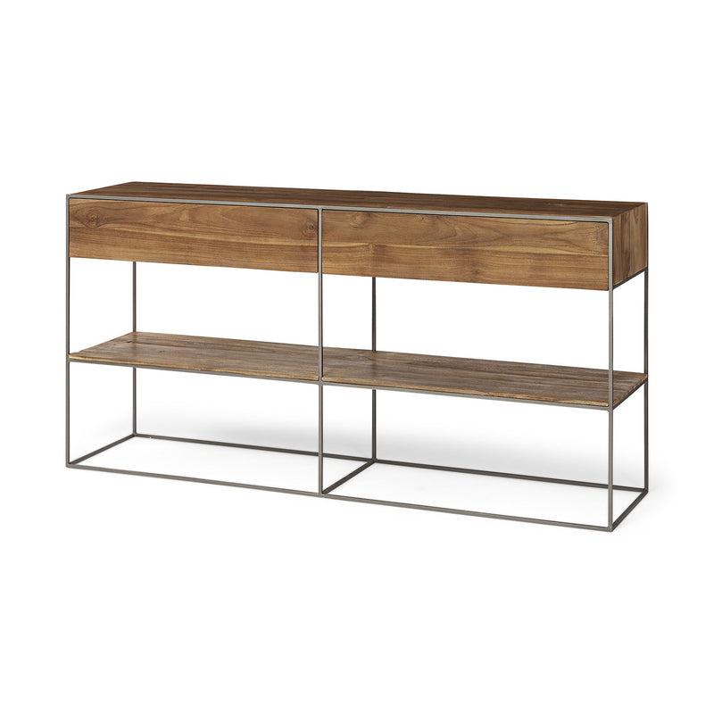 Brown Wood And Silver Metal Frame With 2 Drawer And Sideboard By Homeroots | Cabinets | Modishstore