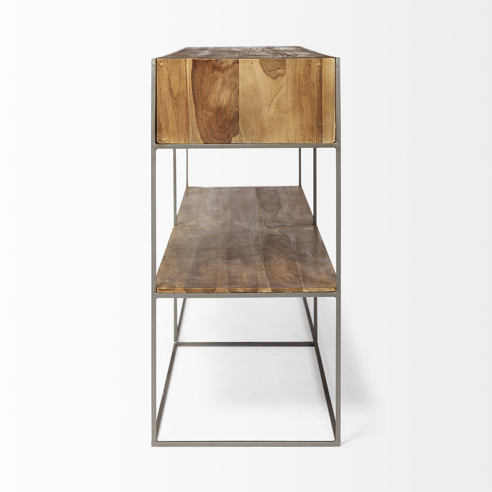 Brown Wood And Silver Metal Frame With 2 Drawer And Sideboard By Homeroots | Cabinets | Modishstore - 3