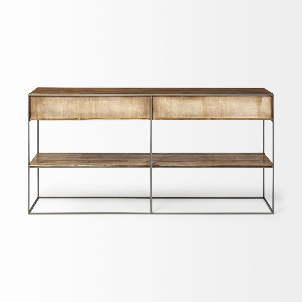 Brown Wood And Silver Metal Frame With 2 Drawer And Sideboard By Homeroots | Cabinets | Modishstore - 4