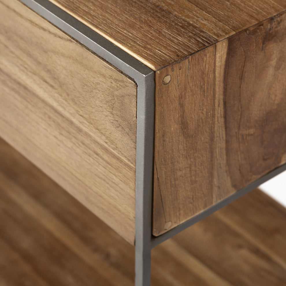 Brown Wood And Silver Metal Frame With 2 Drawer And Sideboard By Homeroots | Cabinets | Modishstore - 6