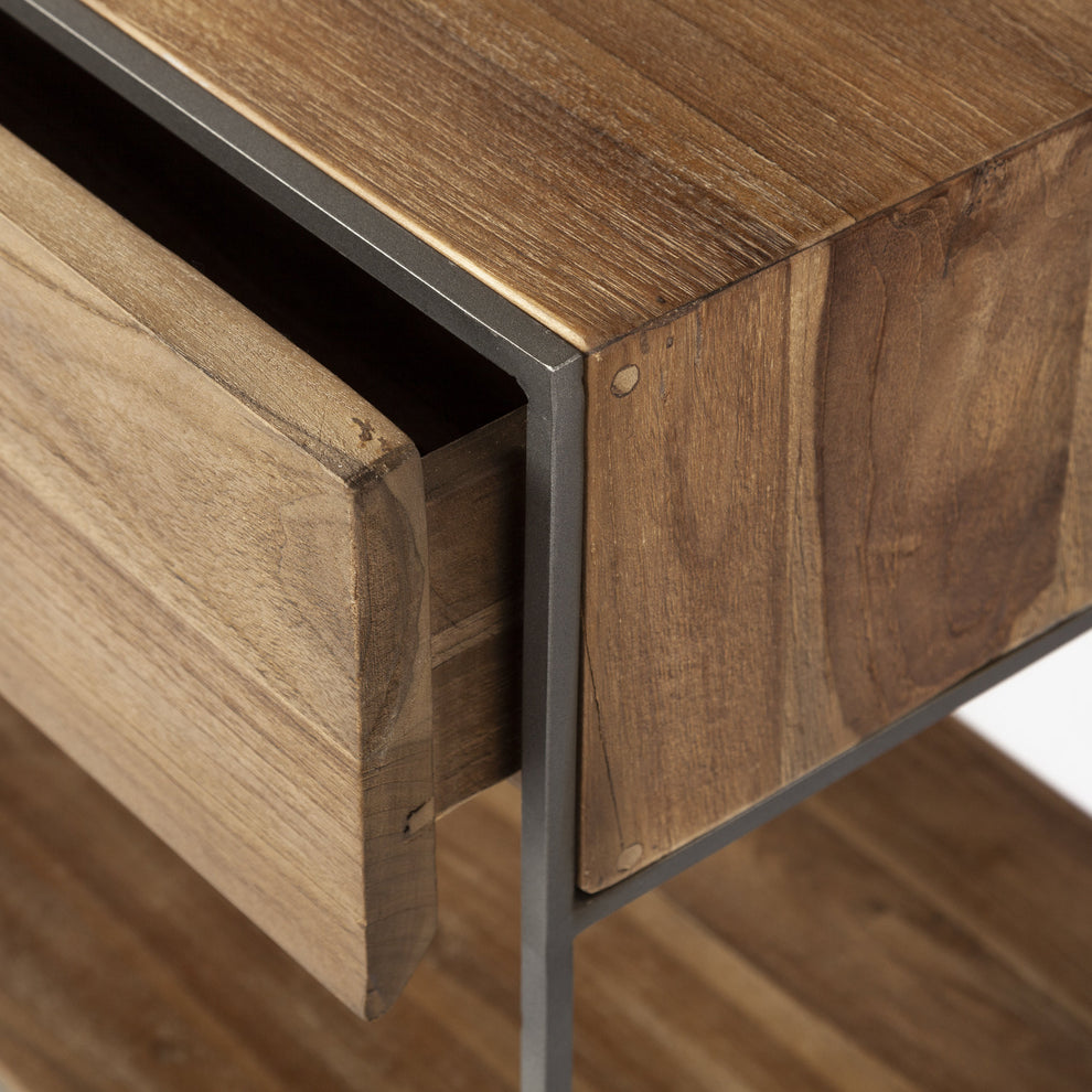 Brown Wood And Silver Metal Frame With 2 Drawer And Sideboard By Homeroots | Cabinets | Modishstore - 7