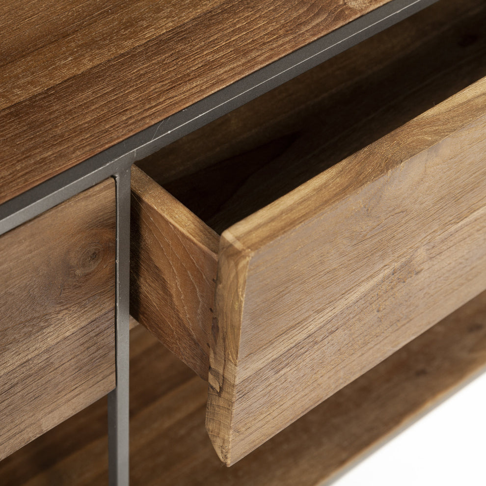 Brown Wood And Silver Metal Frame With 2 Drawer And Sideboard By Homeroots | Cabinets | Modishstore - 8