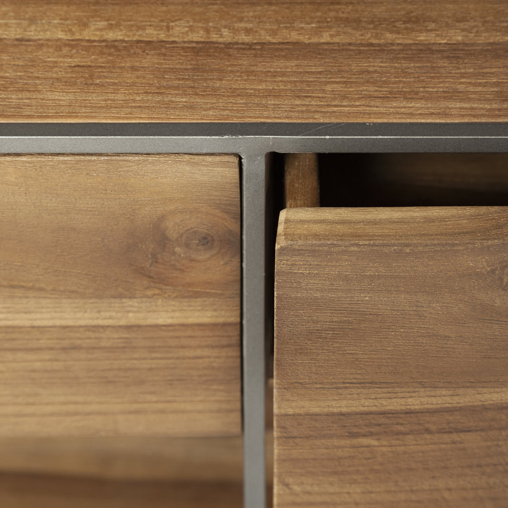 Brown Wood And Silver Metal Frame With 2 Drawer And Sideboard By Homeroots | Cabinets | Modishstore - 9