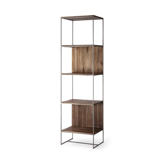Brown Wood and Silver Metal Frame with 4 Shelf Shelving Unit By Homeroots | Shelves & Shelving Units | Modishstore