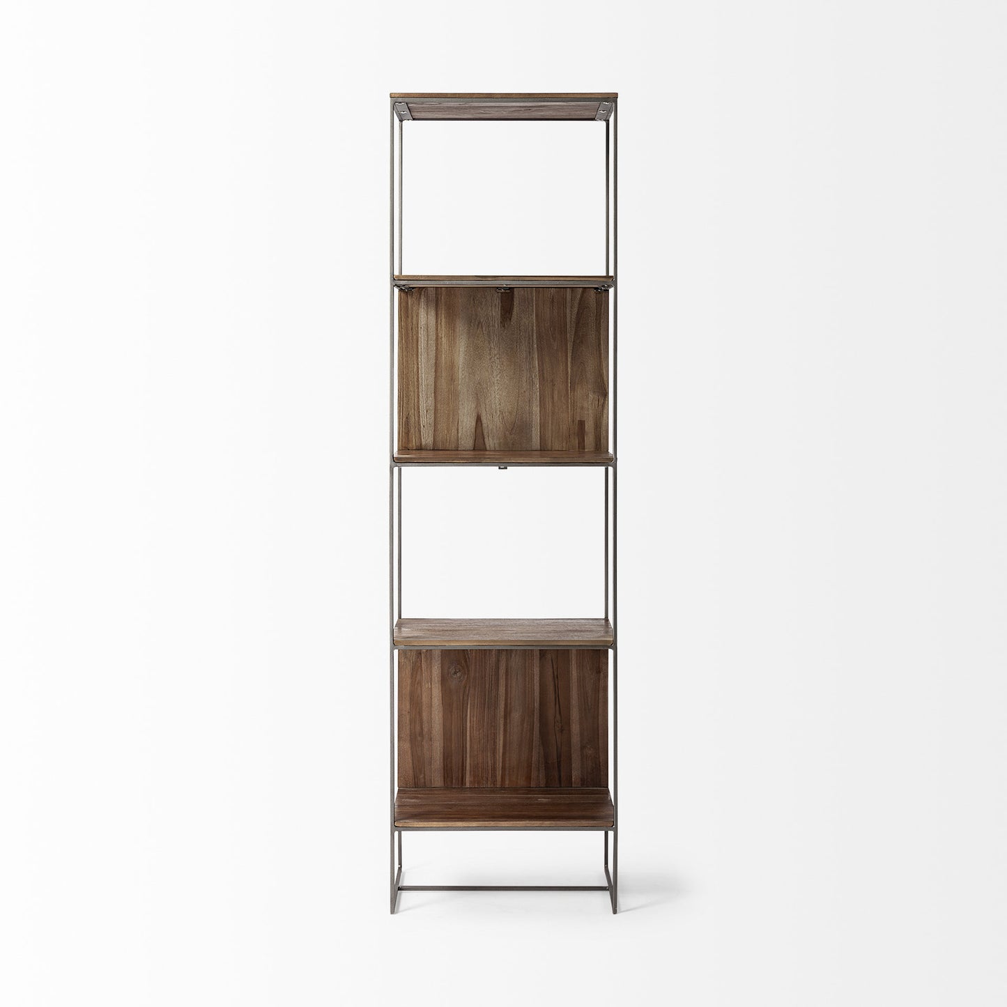 Brown Wood and Silver Metal Frame with 4 Shelf Shelving Unit By Homeroots | Shelves & Shelving Units | Modishstore - 2