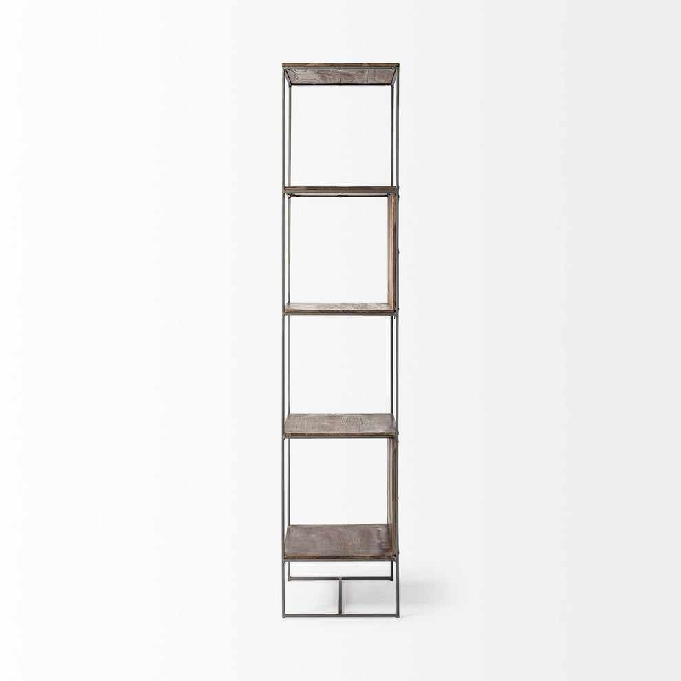 Brown Wood and Silver Metal Frame with 4 Shelf Shelving Unit By Homeroots | Shelves & Shelving Units | Modishstore - 3