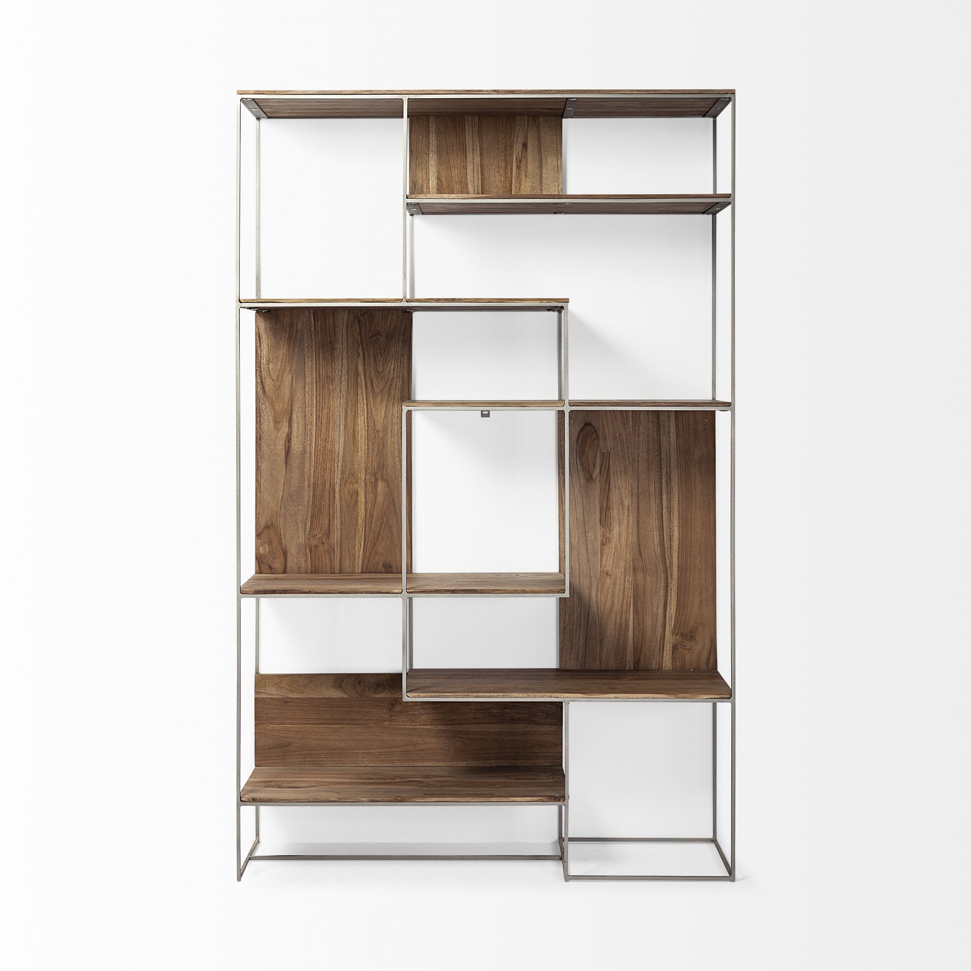 Brown Wood and Silver Metal Frame with 6 Shelf Shelving Unit By Homeroots | Shelves & Shelving Units | Modishstore - 2