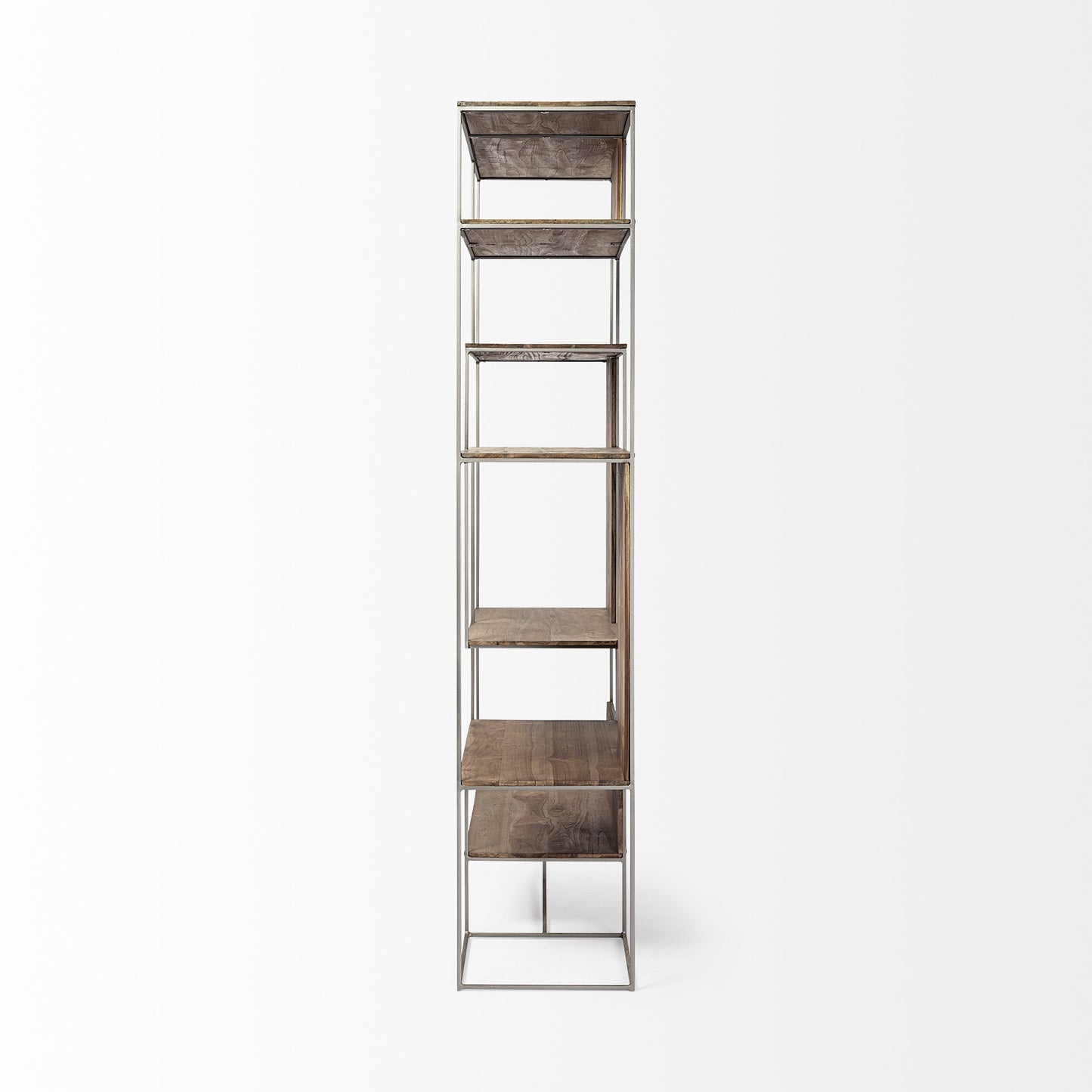 Brown Wood and Silver Metal Frame with 6 Shelf Shelving Unit By Homeroots | Shelves & Shelving Units | Modishstore - 3
