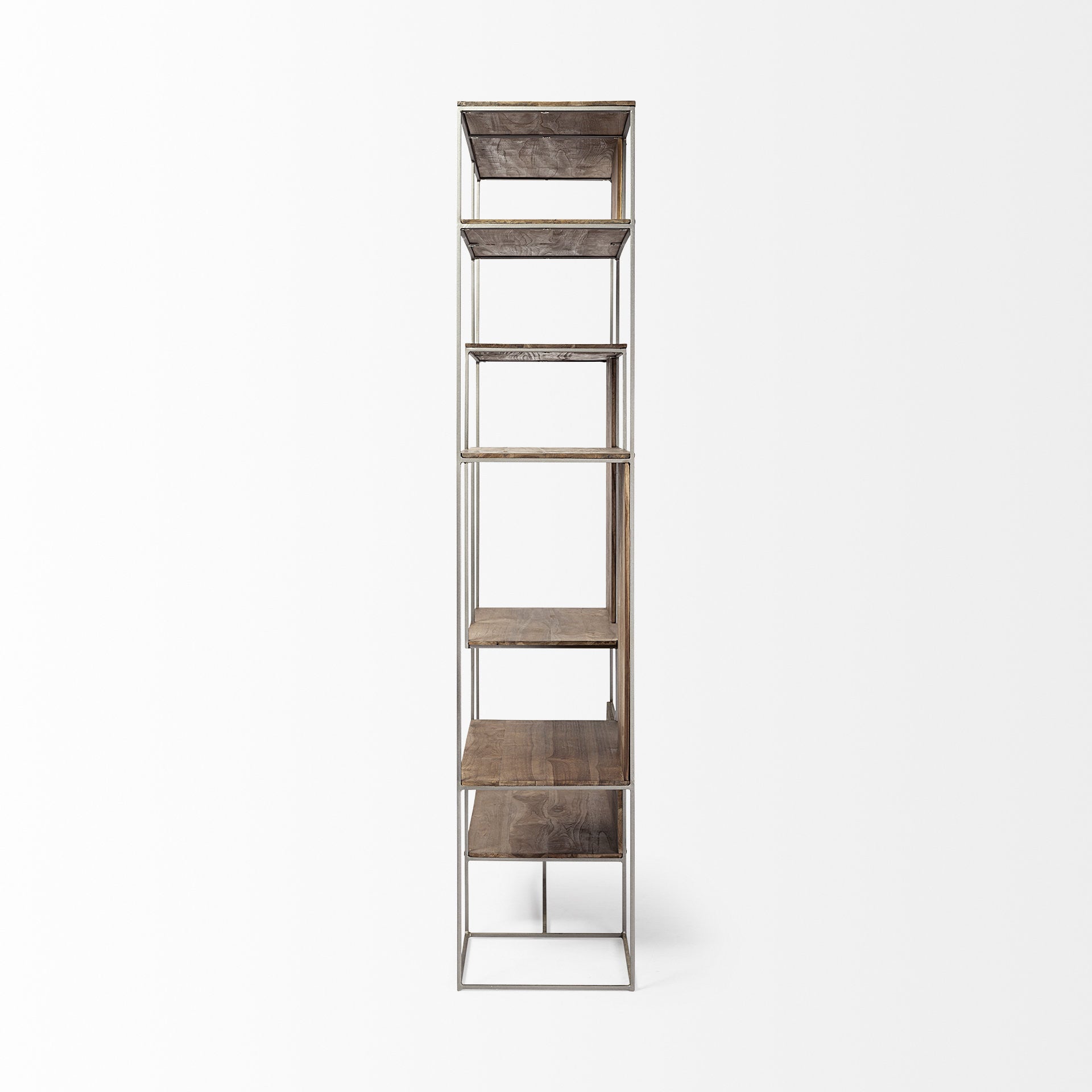 Brown Wood and Silver Metal Frame with 6 Shelf Shelving Unit By Homeroots | Shelves & Shelving Units | Modishstore - 3