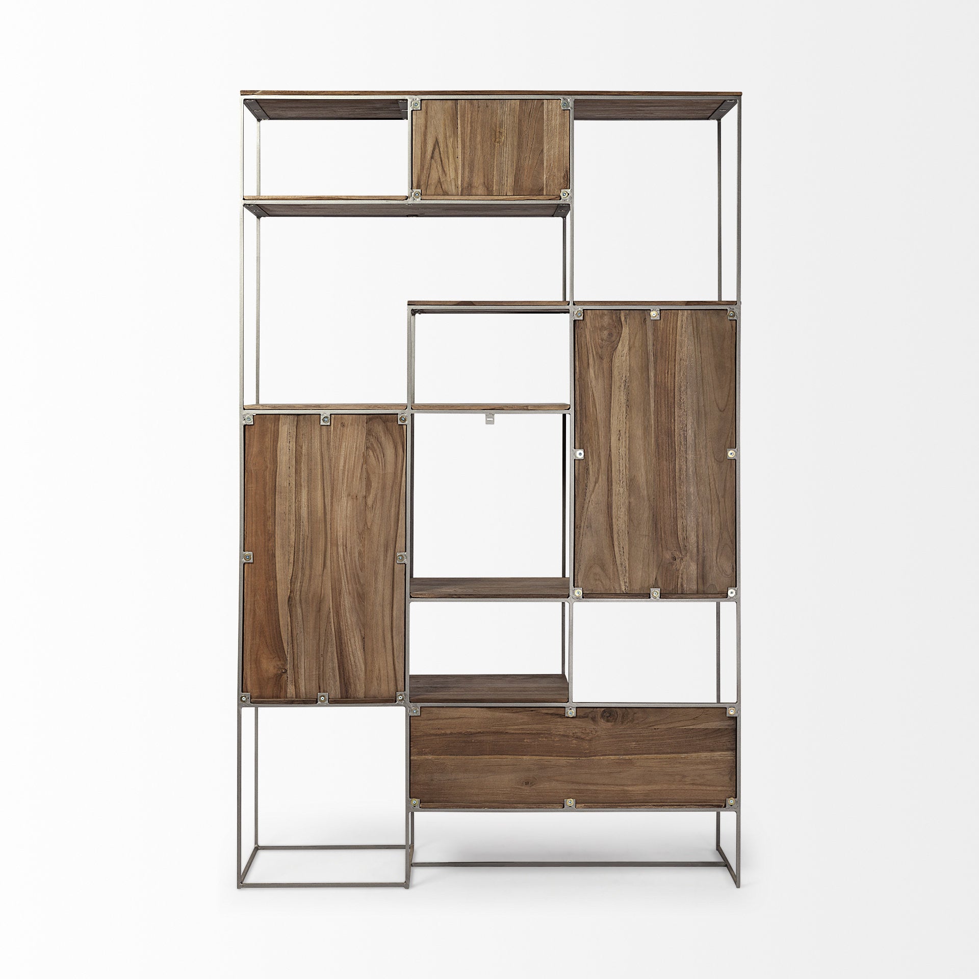 Brown Wood and Silver Metal Frame with 6 Shelf Shelving Unit By Homeroots | Shelves & Shelving Units | Modishstore - 4