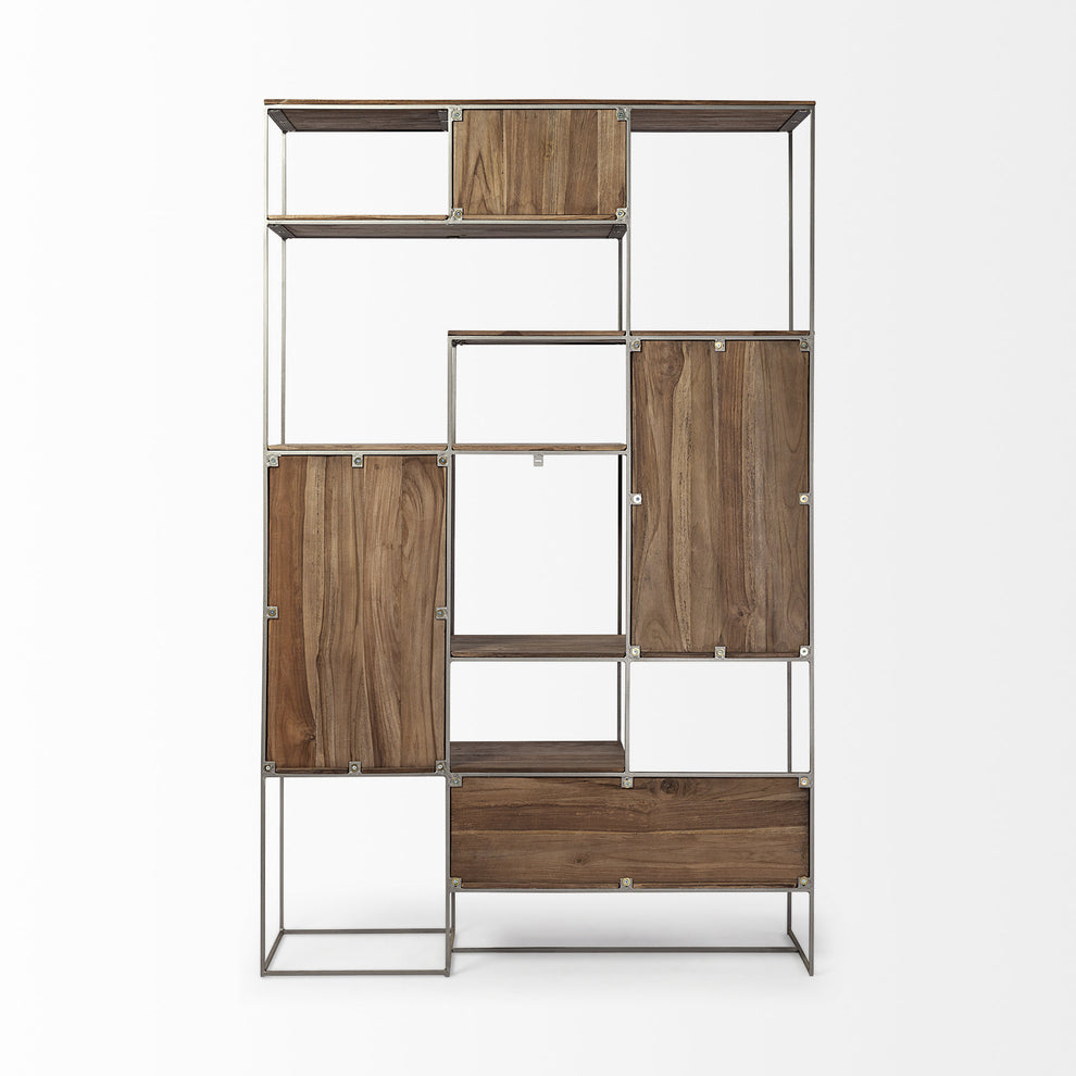 Brown Wood and Silver Metal Frame with 6 Shelf Shelving Unit By Homeroots | Shelves & Shelving Units | Modishstore - 5