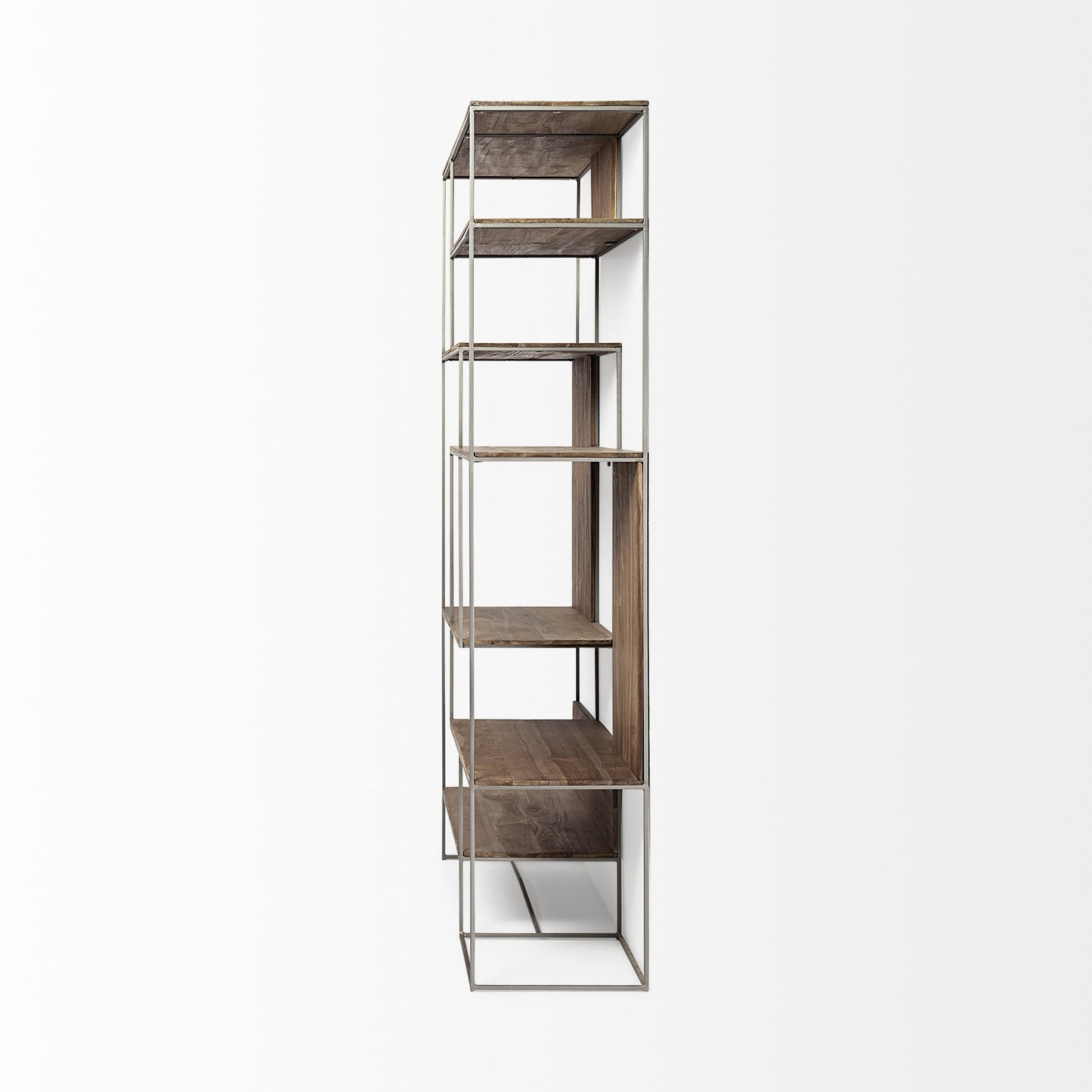 Brown Wood and Silver Metal Frame with 6 Shelf Shelving Unit By Homeroots | Shelves & Shelving Units | Modishstore - 6