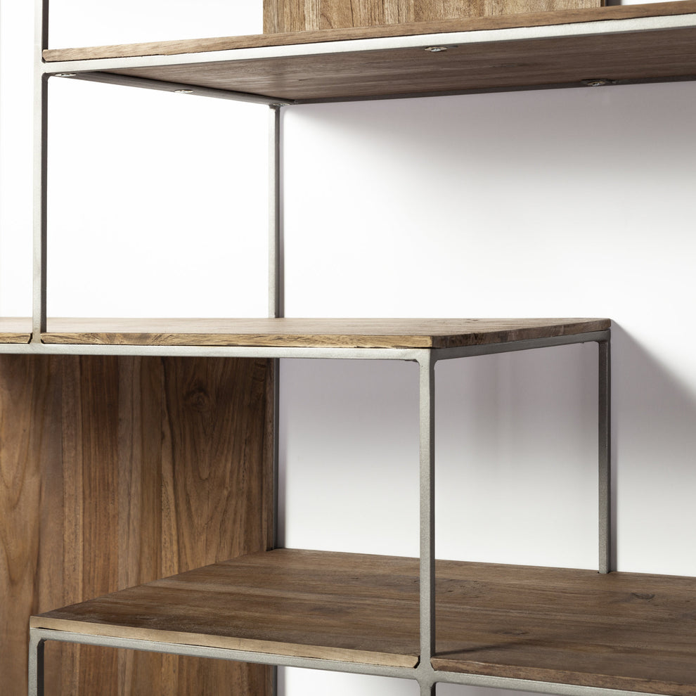 Brown Wood and Silver Metal Frame with 6 Shelf Shelving Unit By Homeroots | Shelves & Shelving Units | Modishstore - 7