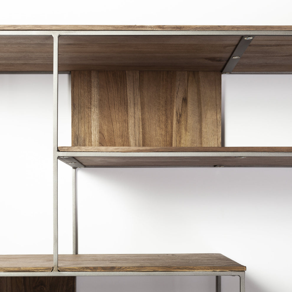 Brown Wood and Silver Metal Frame with 6 Shelf Shelving Unit By Homeroots | Shelves & Shelving Units | Modishstore - 8