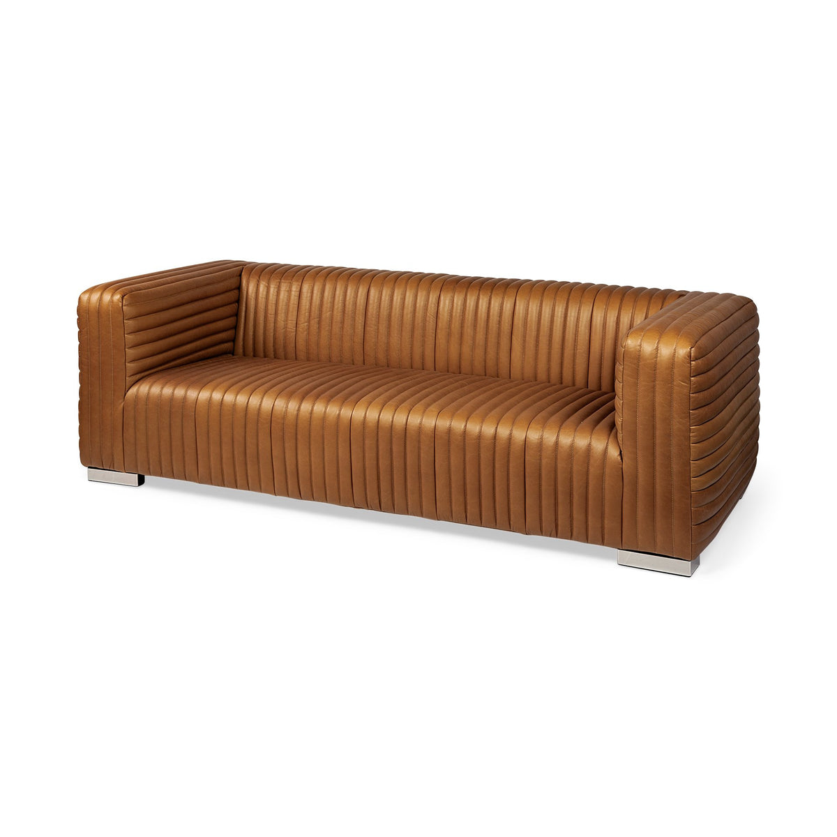 Cognac Leather Wrapped Three Seater Sofa By Homeroots | Sofas | Modishstore