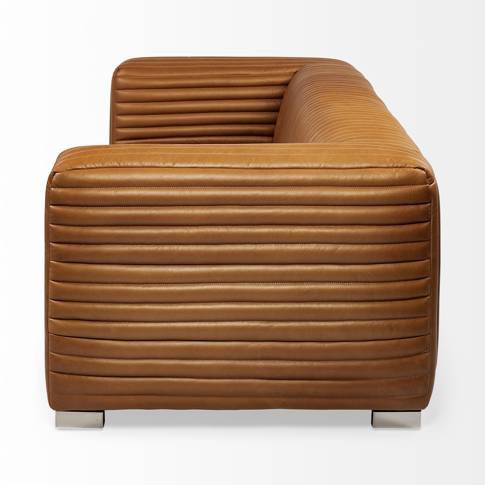 Cognac Leather Wrapped Three Seater Sofa By Homeroots | Sofas | Modishstore - 4