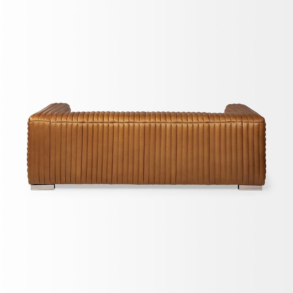 Cognac Leather Wrapped Three Seater Sofa By Homeroots | Sofas | Modishstore - 5