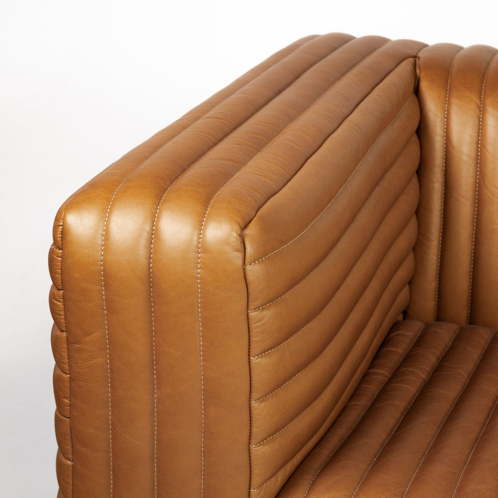 Cognac Leather Wrapped Three Seater Sofa By Homeroots | Sofas | Modishstore - 6