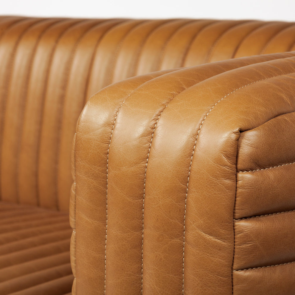 Cognac Leather Wrapped Three Seater Sofa By Homeroots | Sofas | Modishstore - 7