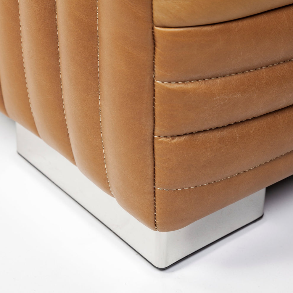 Cognac Leather Wrapped Three Seater Sofa By Homeroots | Sofas | Modishstore - 8