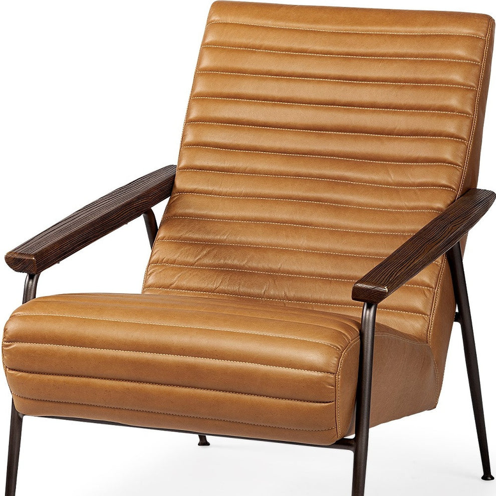 37" Tan And Brown Faux Leather Tufted Arm Chair By Homeroots | Armchairs | Modishstore - 9