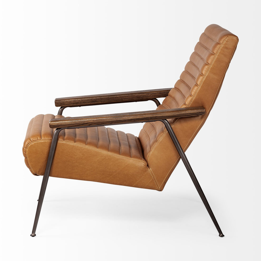 37" Tan And Brown Faux Leather Tufted Arm Chair By Homeroots | Armchairs | Modishstore - 3