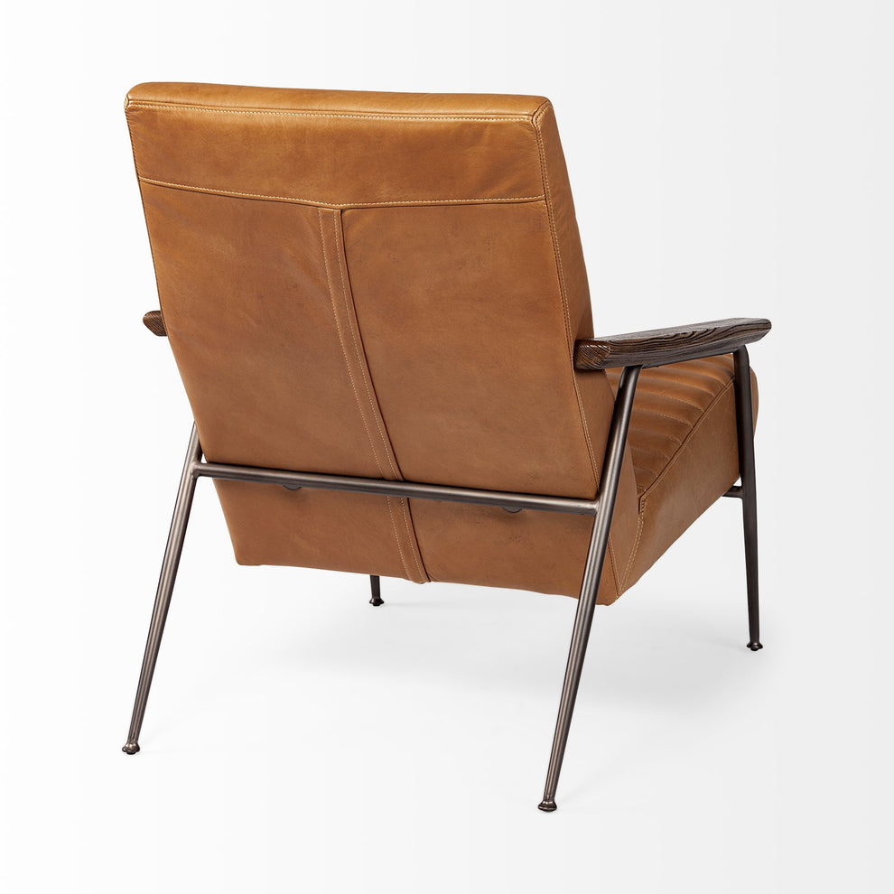 37" Tan And Brown Faux Leather Tufted Arm Chair By Homeroots | Armchairs | Modishstore - 5
