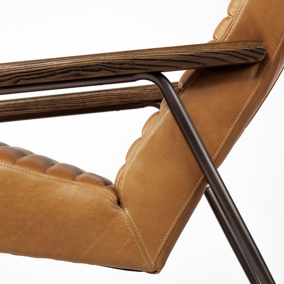37" Tan And Brown Faux Leather Tufted Arm Chair By Homeroots | Armchairs | Modishstore - 7