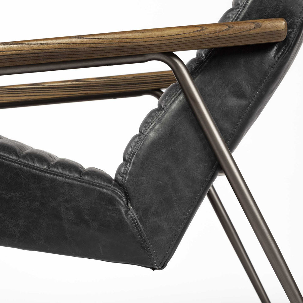 37" Black And Brown Faux Leather Lounge Chair By Homeroots | Armchairs | Modishstore - 7