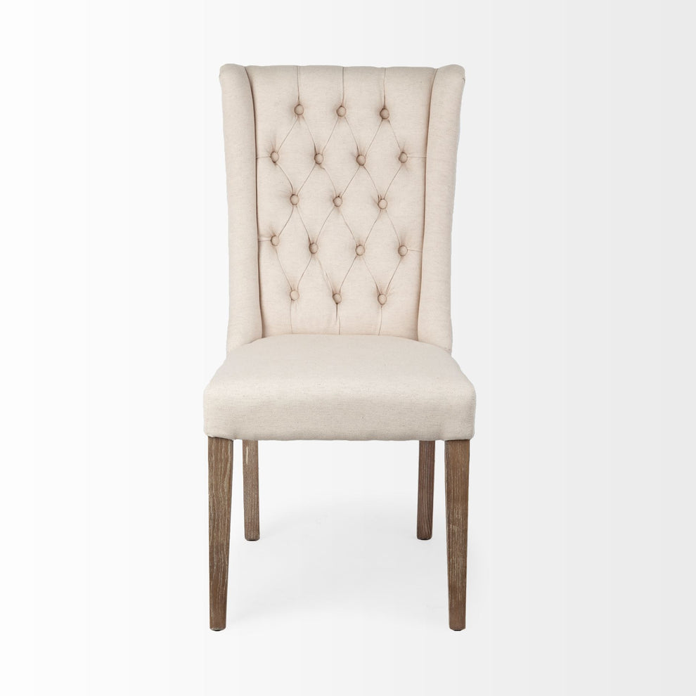 Cream Plush Linen Covering With Ash Solid Wood Base Dining Chair By Homeroots | Dining Chairs | Modishstore - 3