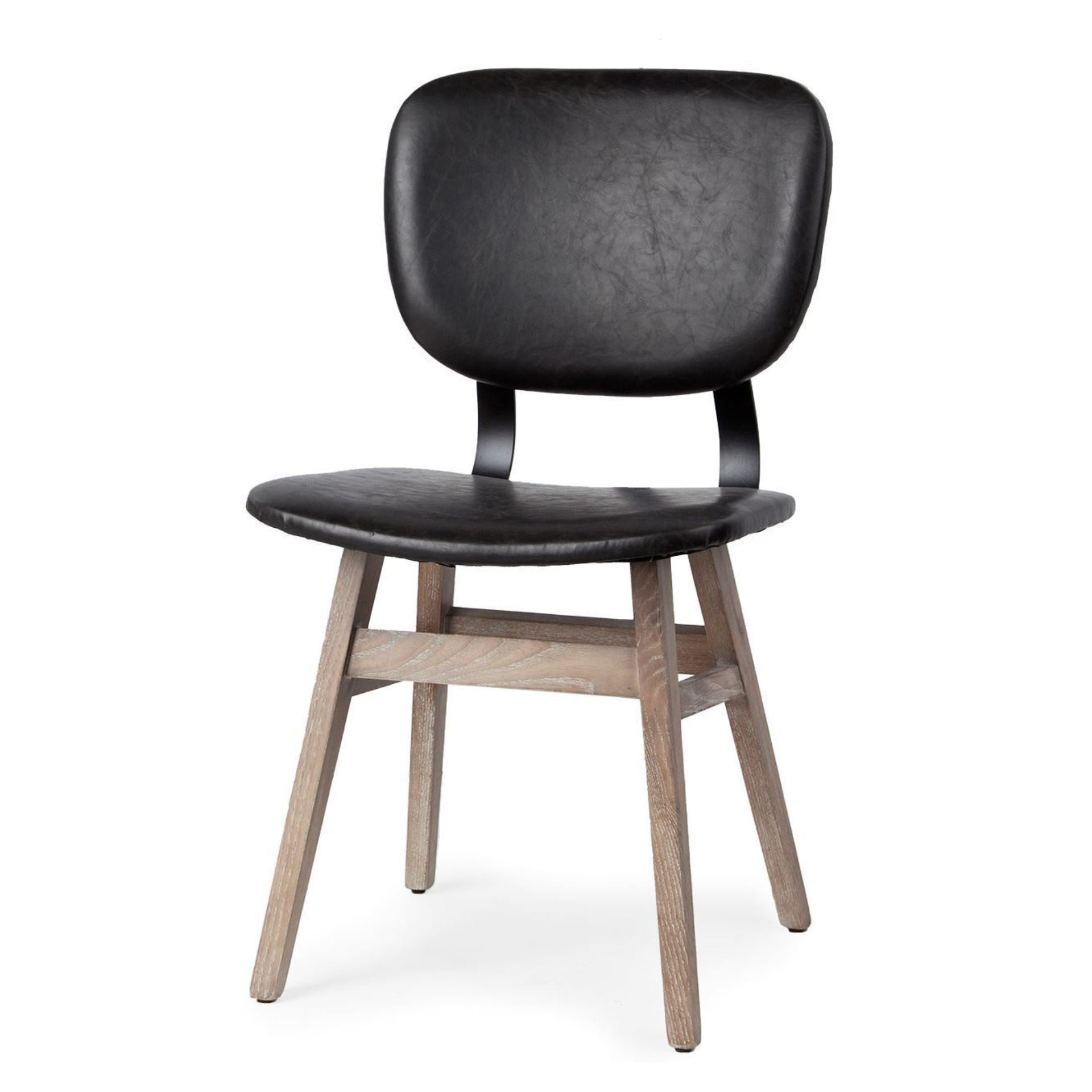 Black Faux Leather Wrap Brown Solid Wood With Iron Base Dining Chair By Homeroots | Dining Chairs | Modishstore