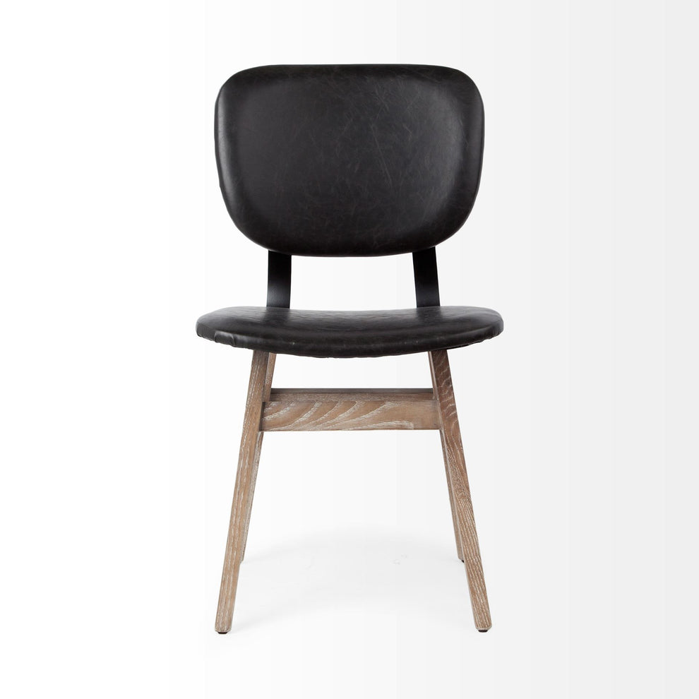 Black Faux Leather Wrap Brown Solid Wood With Iron Base Dining Chair By Homeroots | Dining Chairs | Modishstore - 2