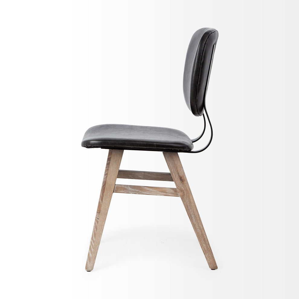Black Faux Leather Wrap Brown Solid Wood With Iron Base Dining Chair By Homeroots | Dining Chairs | Modishstore - 3